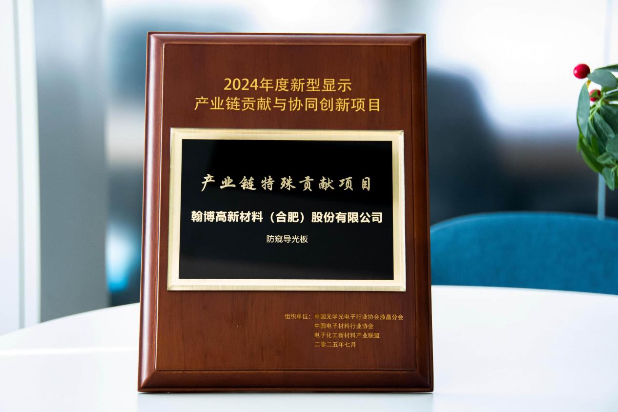 翰博高新榮膺2024年度新型顯示產(chǎn)業(yè)鏈“特殊貢獻項目”大獎|創(chuàng)新防窺導光板技術獲權(quán)威認可